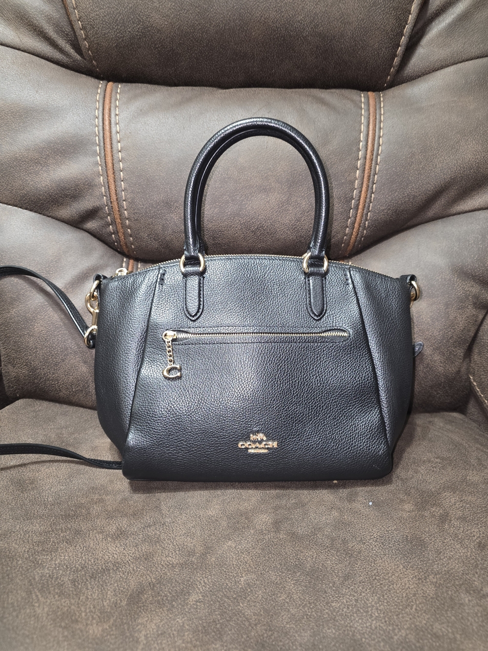 Coach Black Pebbled Leather Satchel with Gold Hardware